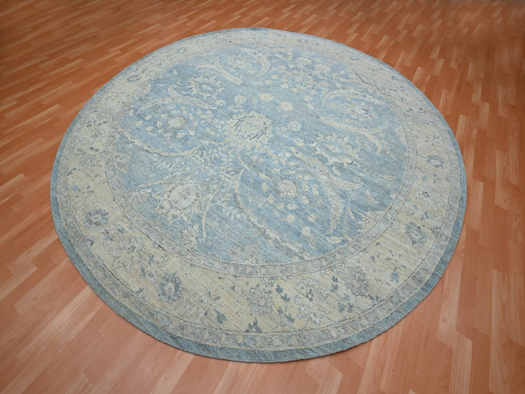 9'11" x 10'0" New Hand Knotted Blue Wool Round Oriental Rug - MOA10275771