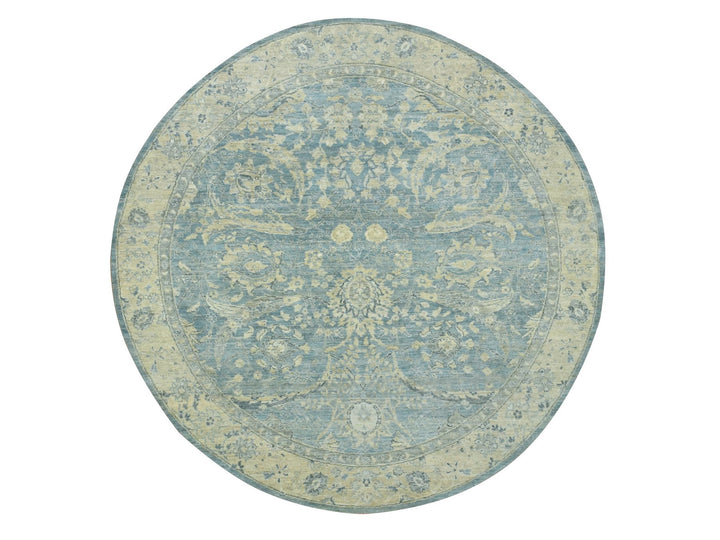 8'0" x 8'0" New Hand Knotted Blue Wool Round Oriental Rug - MOA10275772