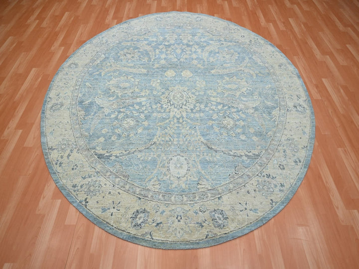 8'0" x 8'0" New Hand Knotted Blue Wool Round Oriental Rug - MOA10275772