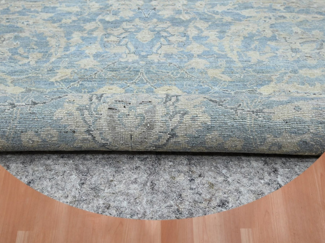 8'0" x 8'0" New Hand Knotted Blue Wool Round Oriental Rug - MOA10275772