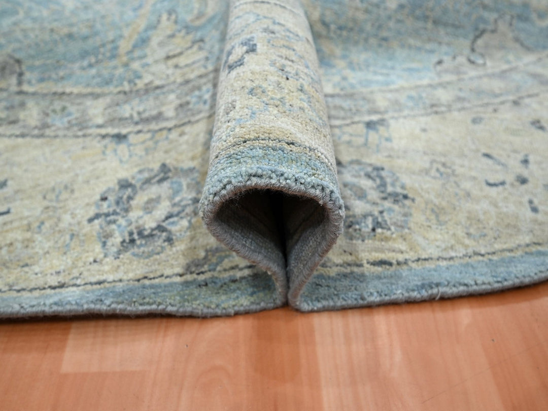 8'0" x 8'0" New Hand Knotted Blue Wool Round Oriental Rug - MOA10275772