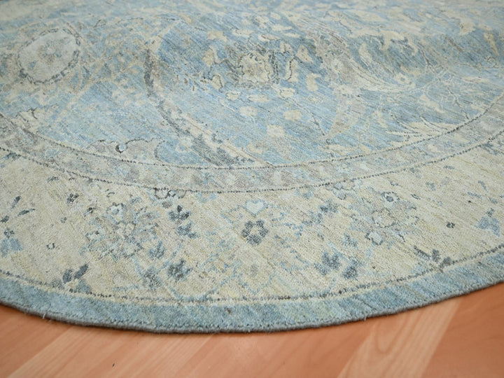 8'0" x 8'0" New Hand Knotted Blue Wool Round Oriental Rug - MOA10275772