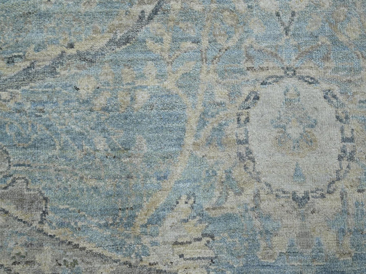 8'0" x 8'0" New Hand Knotted Blue Wool Round Oriental Rug - MOA10275772