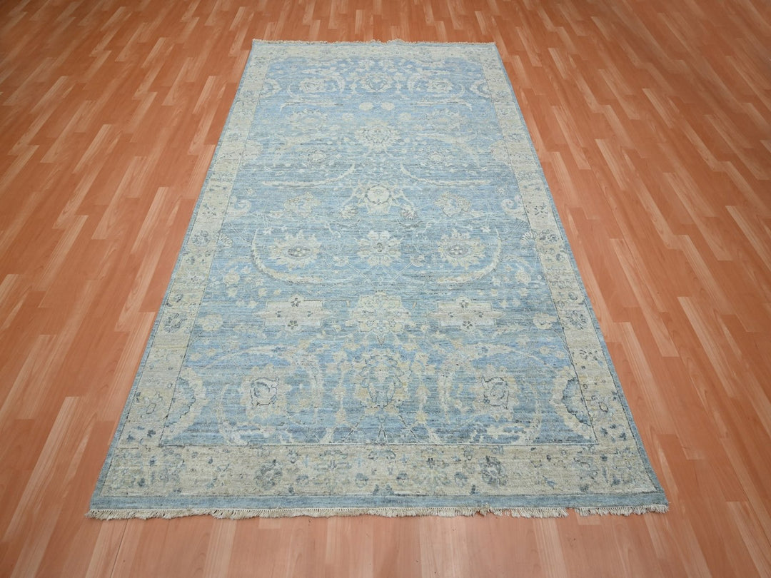 5'11" x 9'0" New Hand Knotted Blue Wool Rectangle Oriental Rug - MOA10275773