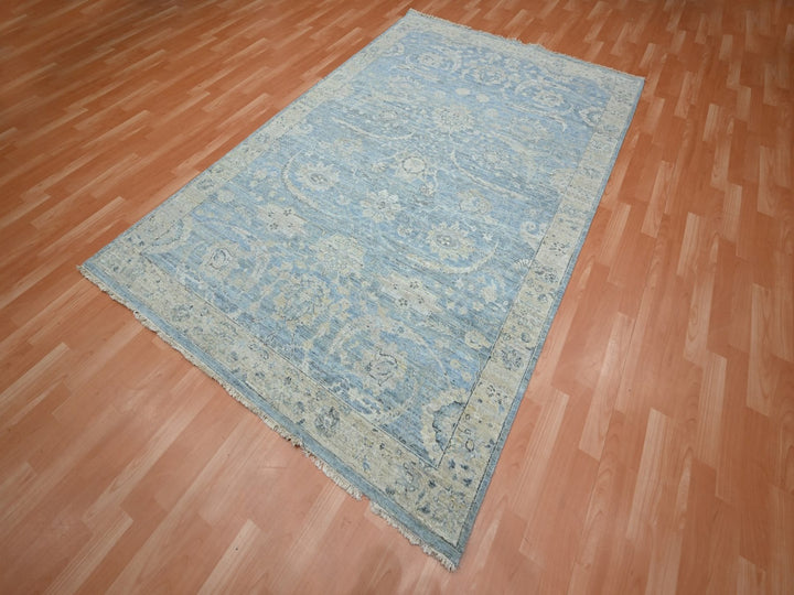5'11" x 9'0" New Hand Knotted Blue Wool Rectangle Oriental Rug - MOA10275773