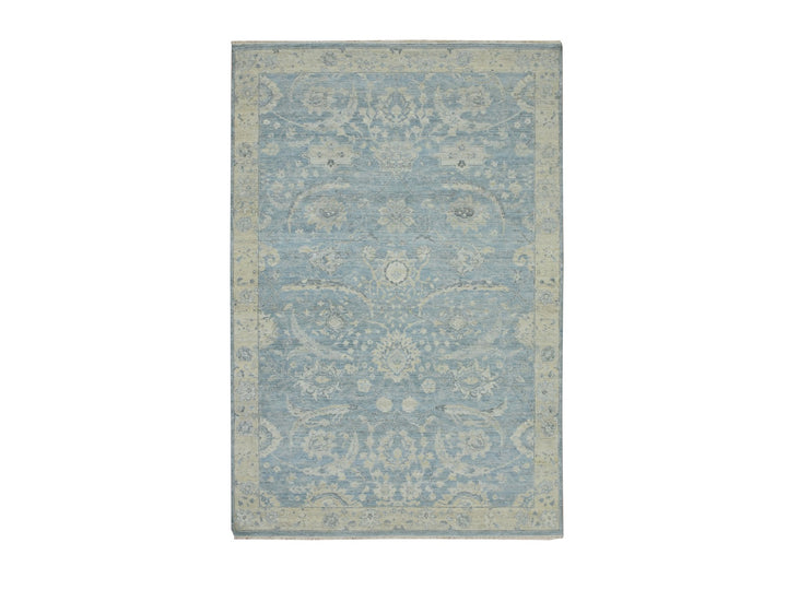 6'0" x 9'1" New Hand Knotted Blue Wool Rectangle Oriental Rug - MOA10275774