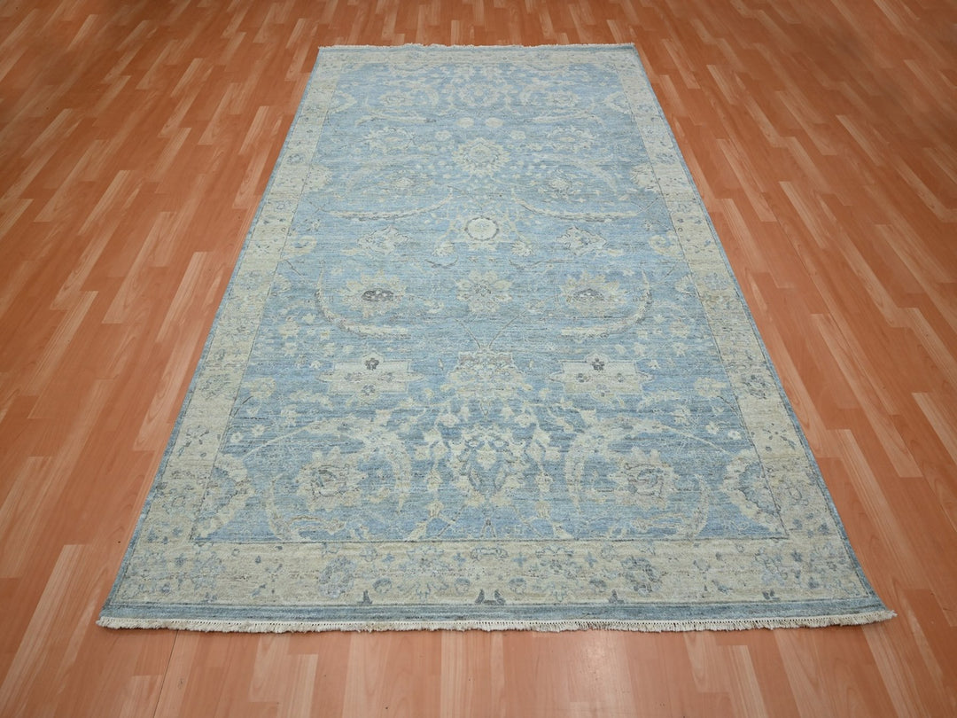 6'0" x 9'1" New Hand Knotted Blue Wool Rectangle Oriental Rug - MOA10275774