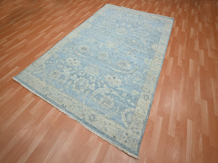 6'0" x 9'1" New Hand Knotted Blue Wool Rectangle Oriental Rug - MOA10275774