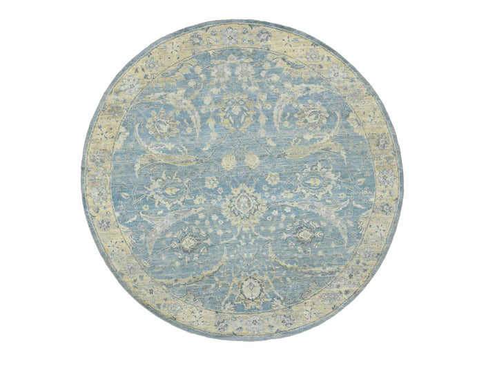 6'0" x 6'0" New Hand Knotted Blue Wool Round Oriental Rug - MOA10275775