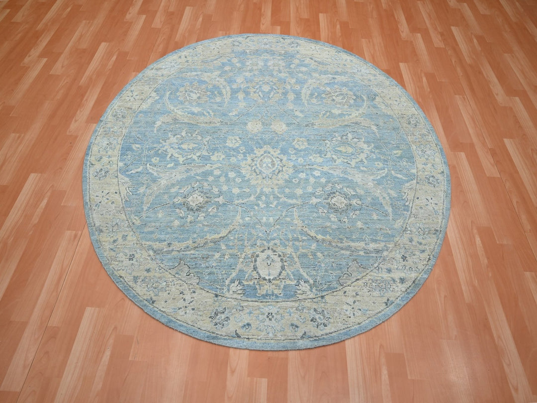 6'0" x 6'0" New Hand Knotted Blue Wool Round Oriental Rug - MOA10275775