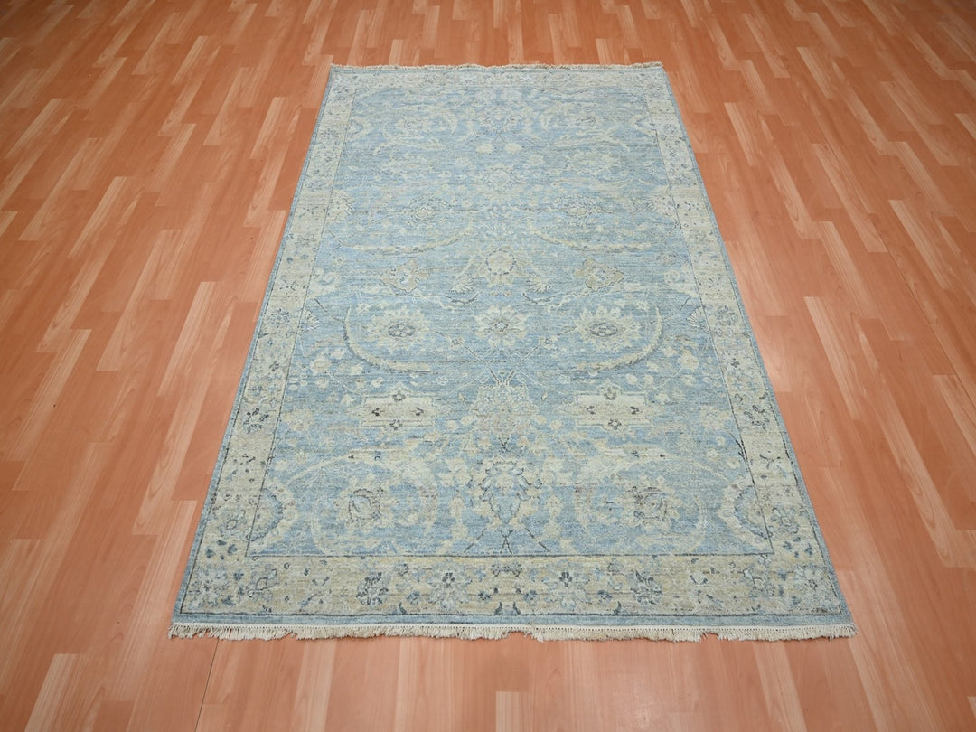 5'0" x 7'0" New Hand Knotted Blue Wool Rectangle Oriental Rug - MOA10275776