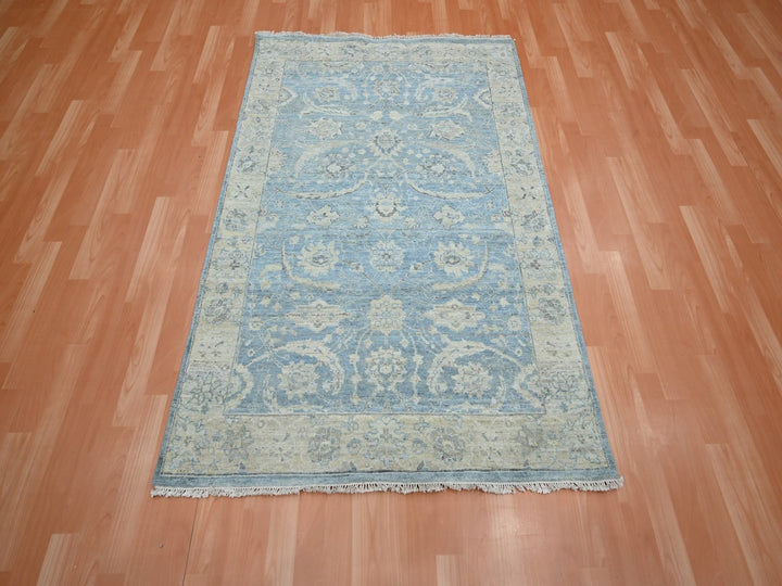 4'0" x 5'11" New Hand Knotted Blue Wool Rectangle Oriental Rug - MOA10275777