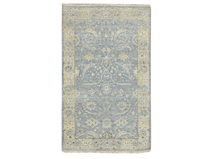 2'11" x 4'11" New Hand Knotted Blue Wool Rectangle Oriental Rug - MOA10275779