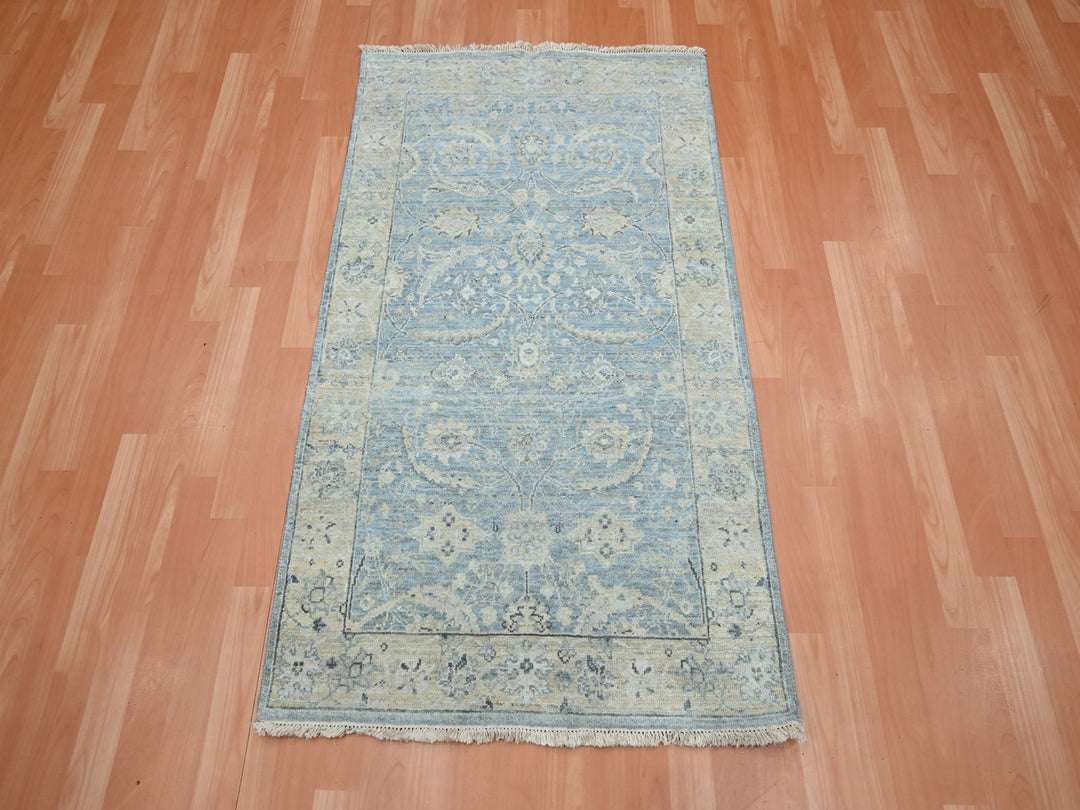 2'11" x 4'11" New Hand Knotted Blue Wool Rectangle Oriental Rug - MOA10275779