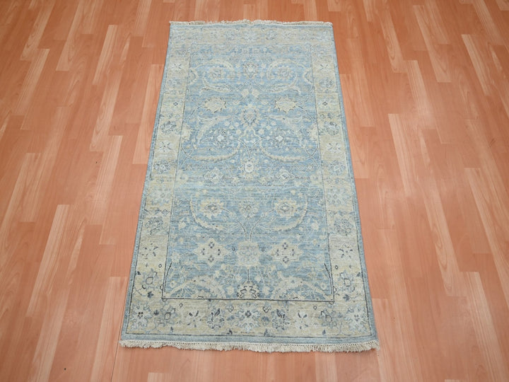 2'11" x 4'11" New Hand Knotted Blue Wool Rectangle Oriental Rug - MOA10275779