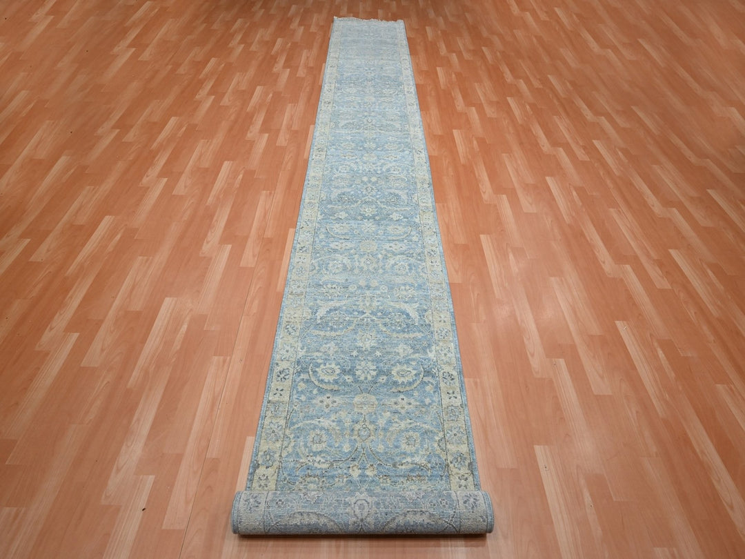 2'5" x 17'10" New Hand Knotted Blue Wool Runner Oriental Rug - MOA10275780