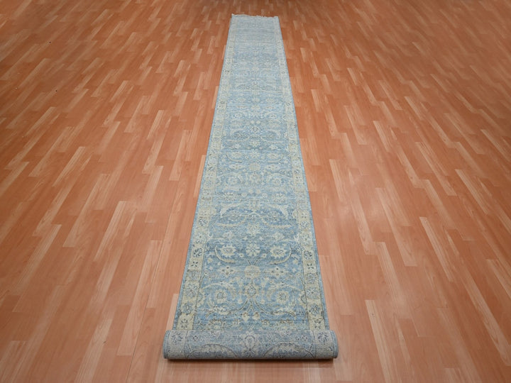 2'5" x 13'11" New Hand Knotted Blue Wool Runner Oriental Rug - MOA10275781