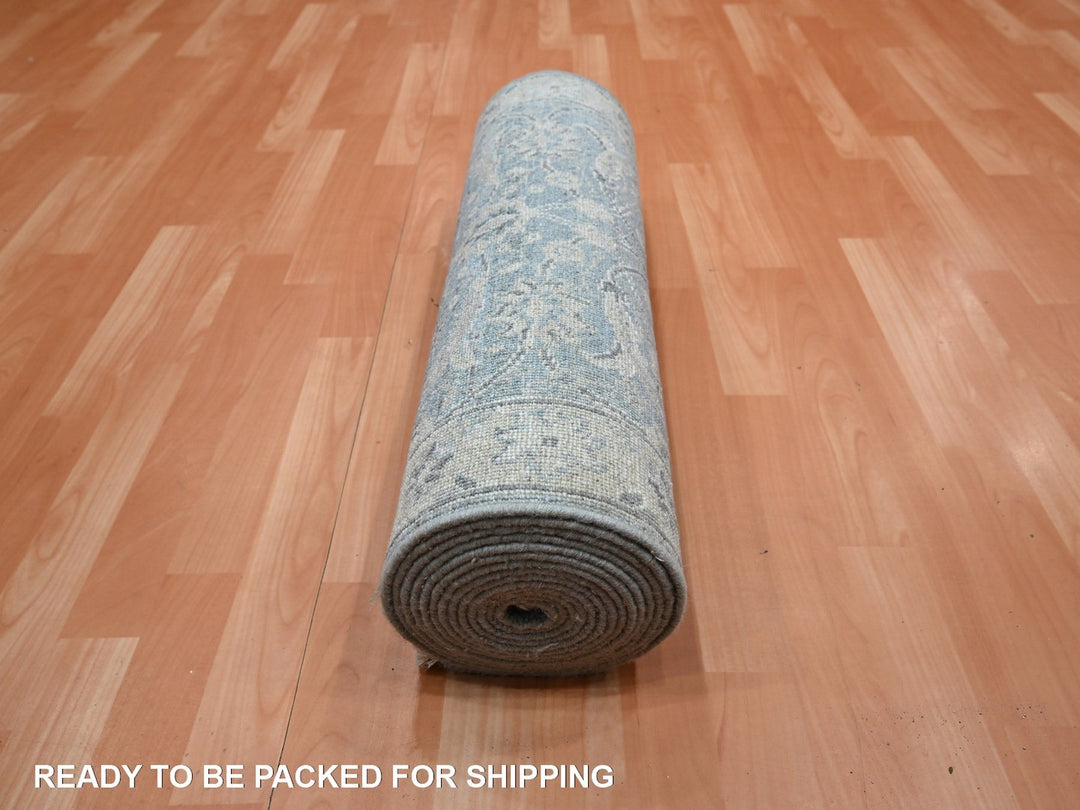 2'5" x 13'11" New Hand Knotted Blue Wool Runner Oriental Rug - MOA10275781