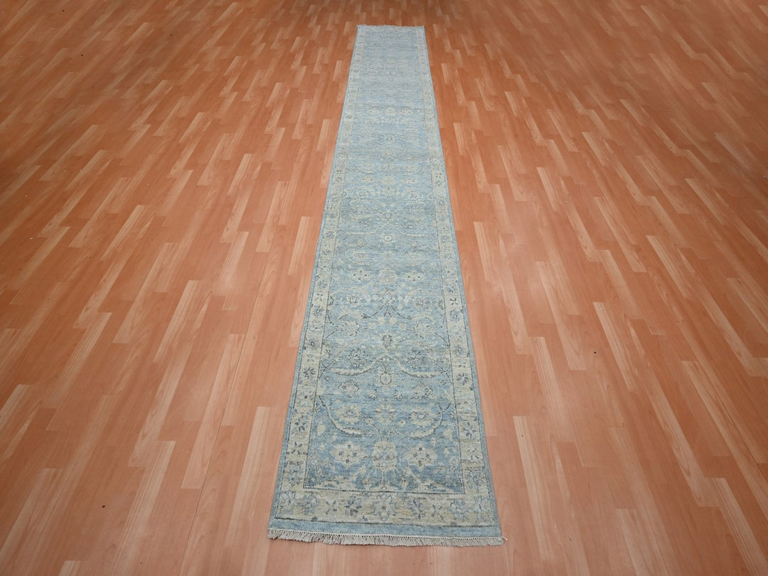 2'7" x 11'11" New Hand Knotted Blue Wool Runner Oriental Rug - MOA10275782