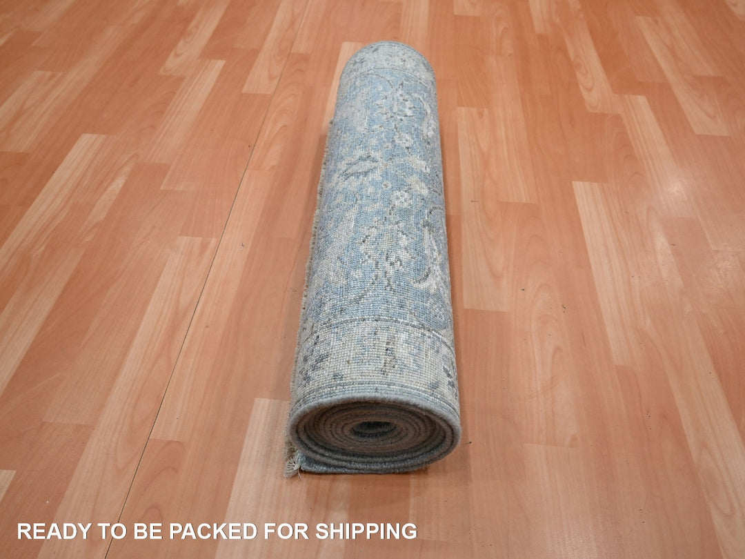 2'7" x 11'11" New Hand Knotted Blue Wool Runner Oriental Rug - MOA10275782