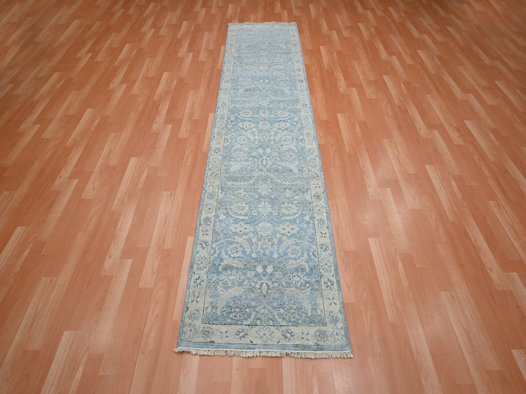 2'5" x 7'10" New Hand Knotted Blue Wool Runner Oriental Rug - MOA10275784