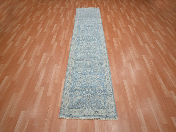 2'5" x 7'10" New Hand Knotted Blue Wool Runner Oriental Rug - MOA10275784