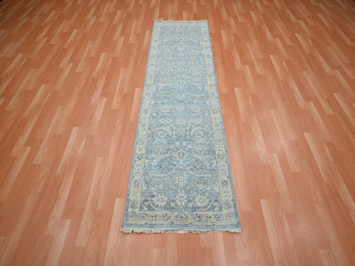 2'5" x 7'10" New Hand Knotted Blue Wool Runner Oriental Rug - MOA10275785