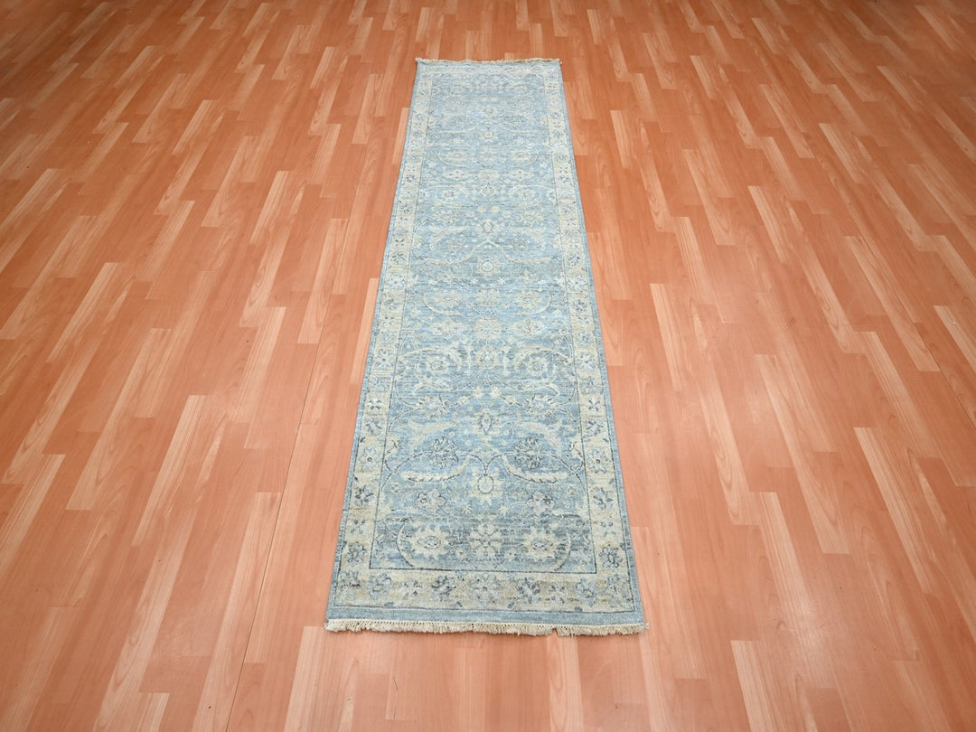2'5" x 6'1" New Hand Knotted Blue Wool Runner Oriental Rug - MOA10275786