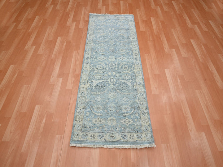 2'5" x 6'1" New Hand Knotted Blue Wool Runner Oriental Rug - MOA10275787