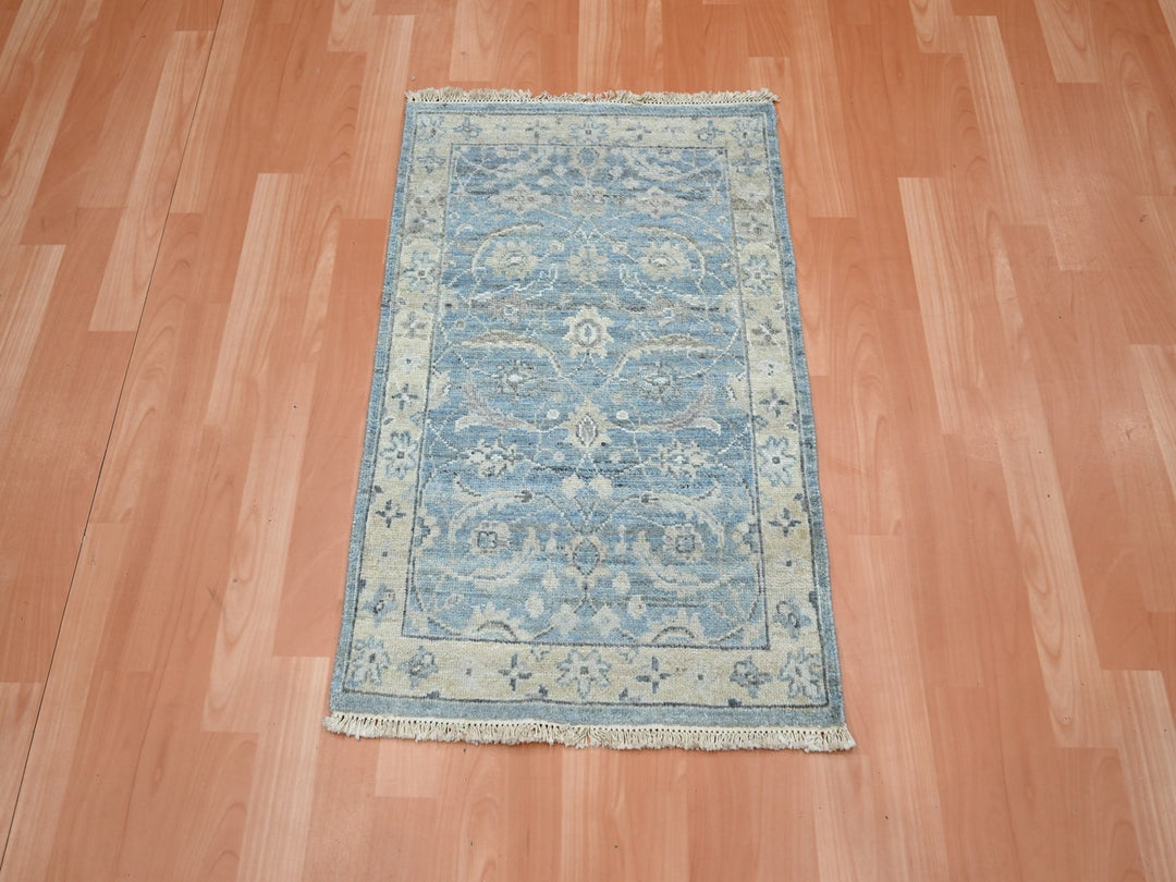 1'11" x 2'11" New Hand Knotted Blue Wool Rectangle Oriental Rug - MOA10275788