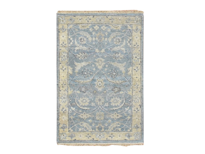 1'11" x 3'0" New Hand Knotted Blue Wool Rectangle Oriental Rug - MOA10275789