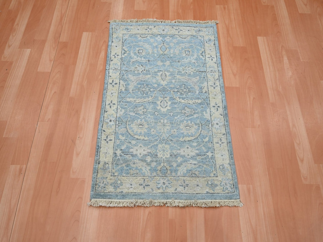 1'11" x 3'0" New Hand Knotted Blue Wool Rectangle Oriental Rug - MOA10275789