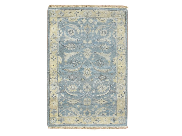 1'11" x 2'11" New Hand Knotted Blue Wool Rectangle Oriental Rug - MOA10275791