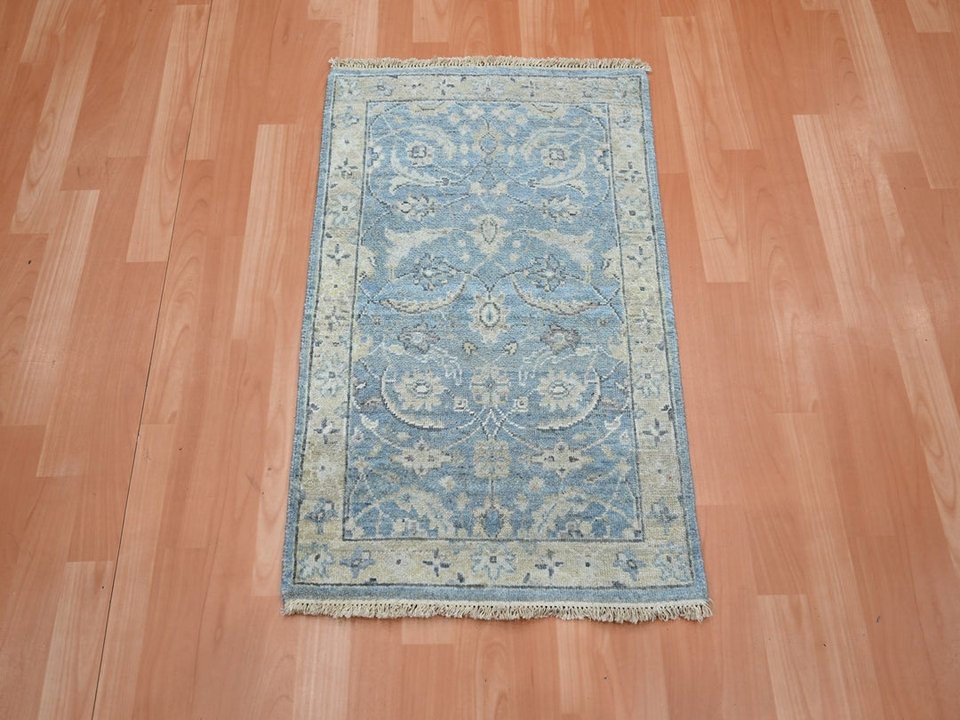 1'11" x 2'11" New Hand Knotted Blue Wool Rectangle Oriental Rug - MOA10275791
