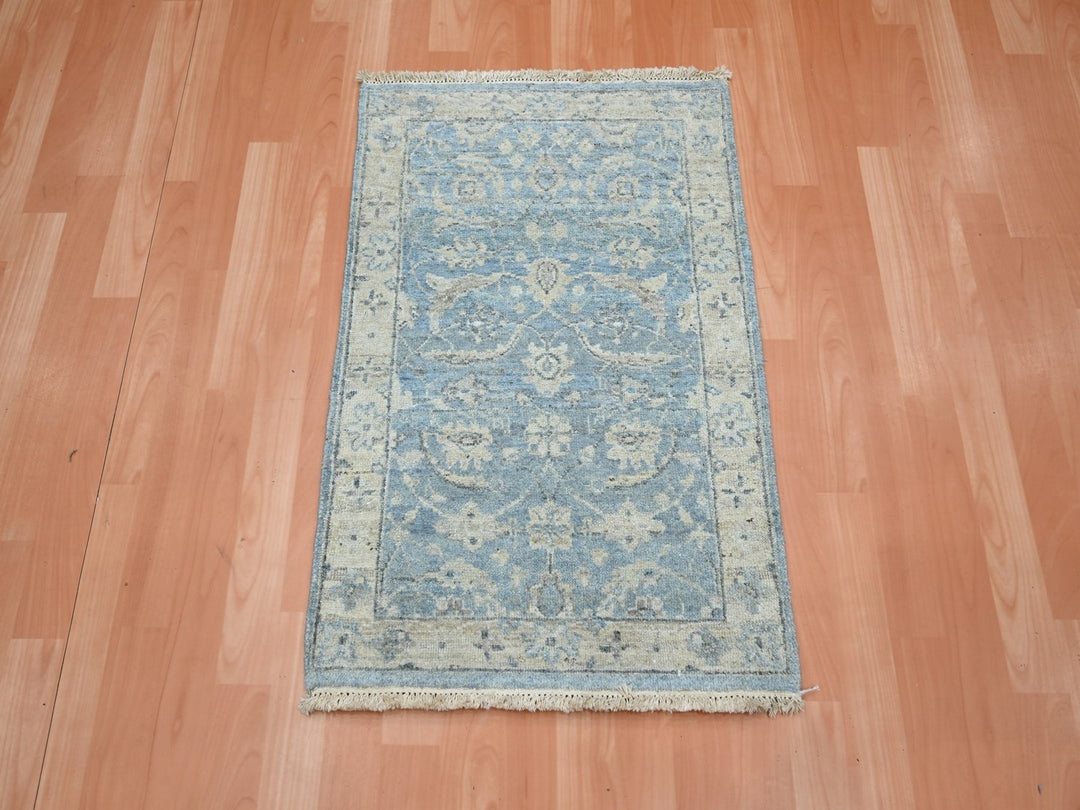 2'0" x 2'10" New Hand Knotted Blue Wool Rectangle Oriental Rug - MOA10275792