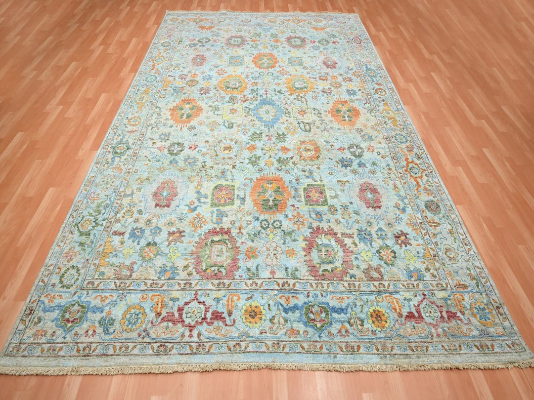 8'9" x 11'11" New Hand Knotted Blue Wool Rectangle Oriental Rug - MOA10275794