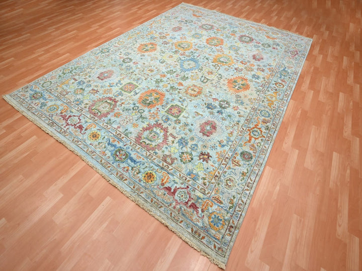 8'9" x 11'11" New Hand Knotted Blue Wool Rectangle Oriental Rug - MOA10275794