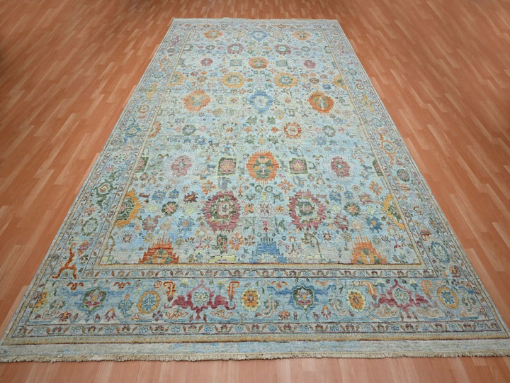 9'10" x 13'11" New Hand Knotted Blue Wool Rectangle Oriental Rug - MOA10275795