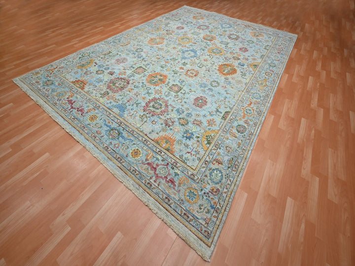 9'10" x 13'11" New Hand Knotted Blue Wool Rectangle Oriental Rug - MOA10275795