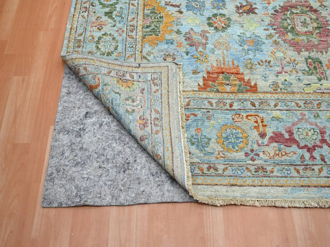 9'10" x 13'11" New Hand Knotted Blue Wool Rectangle Oriental Rug - MOA10275795
