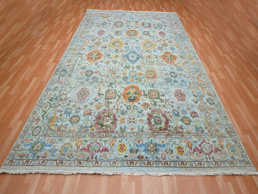 8'10" x 11'11" New Hand Knotted Blue Wool Rectangle Oriental Rug - MOA10275796