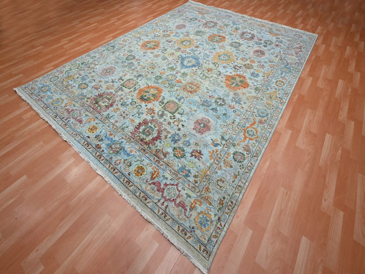 8'10" x 11'11" New Hand Knotted Blue Wool Rectangle Oriental Rug - MOA10275796