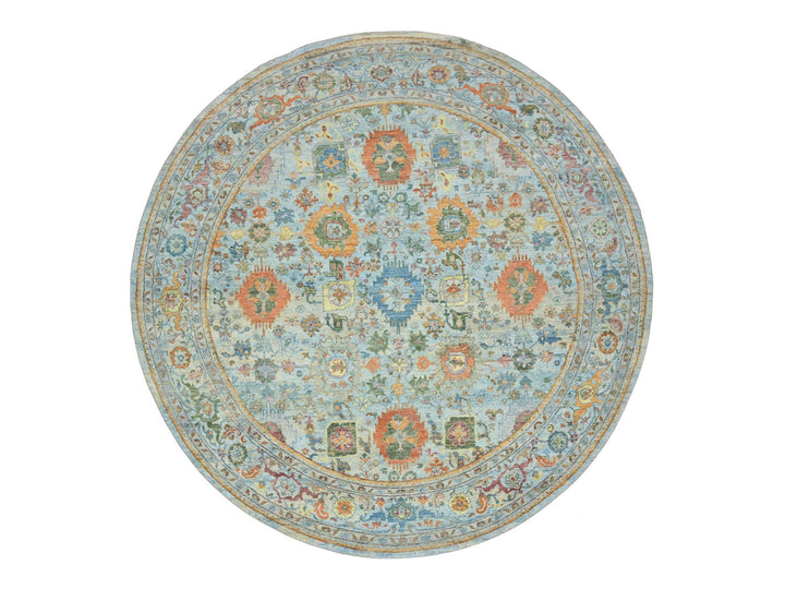 11'10" x 11'11" New Hand Knotted Blue Wool Round Oriental Rug - MOA10275798