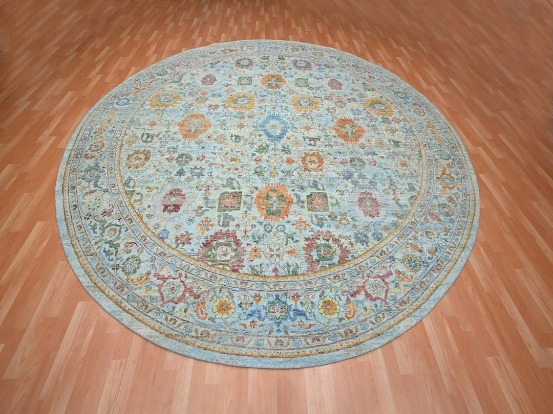 11'10" x 11'11" New Hand Knotted Blue Wool Round Oriental Rug - MOA10275798