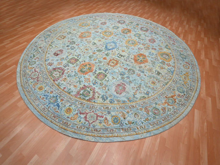 11'10" x 11'11" New Hand Knotted Blue Wool Round Oriental Rug - MOA10275798