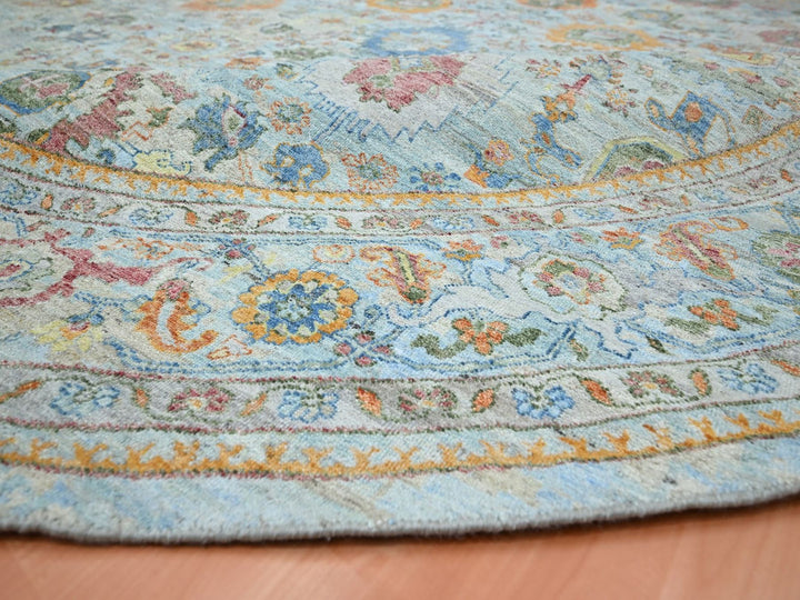 11'10" x 11'11" New Hand Knotted Blue Wool Round Oriental Rug - MOA10275798