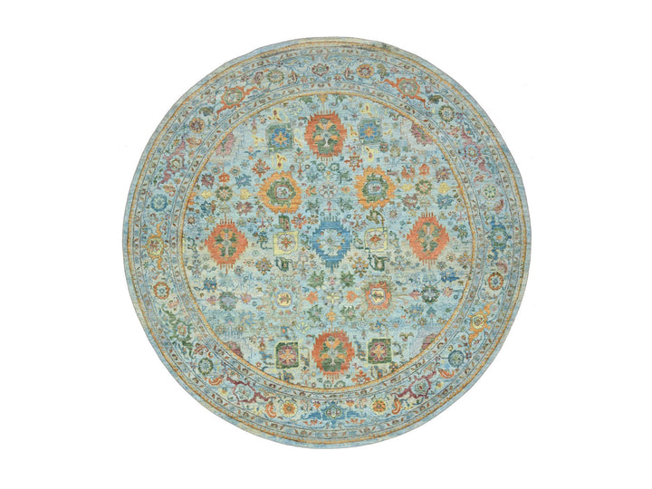 10'0" x 10'0" New Hand Knotted Blue Wool Round Oriental Rug - MOA10275799