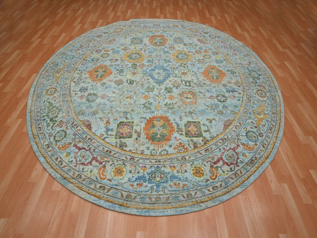 10'0" x 10'0" New Hand Knotted Blue Wool Round Oriental Rug - MOA10275799