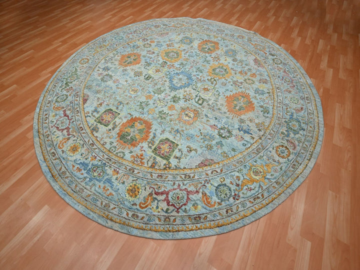 10'0" x 10'0" New Hand Knotted Blue Wool Round Oriental Rug - MOA10275799