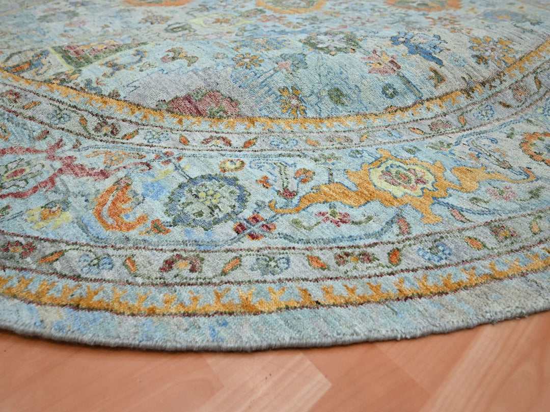 10'0" x 10'0" New Hand Knotted Blue Wool Round Oriental Rug - MOA10275799